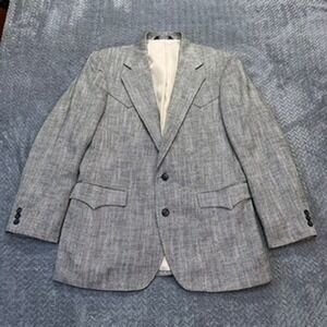Taos Country Sport Coat Mens 40 Western Grey Herringbone Silk Blend Blazer VTG